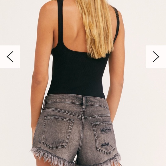 FREE PEOPLE BLACK CUTOFF DENIM SHORTS NEW button - Picture 3 of 4